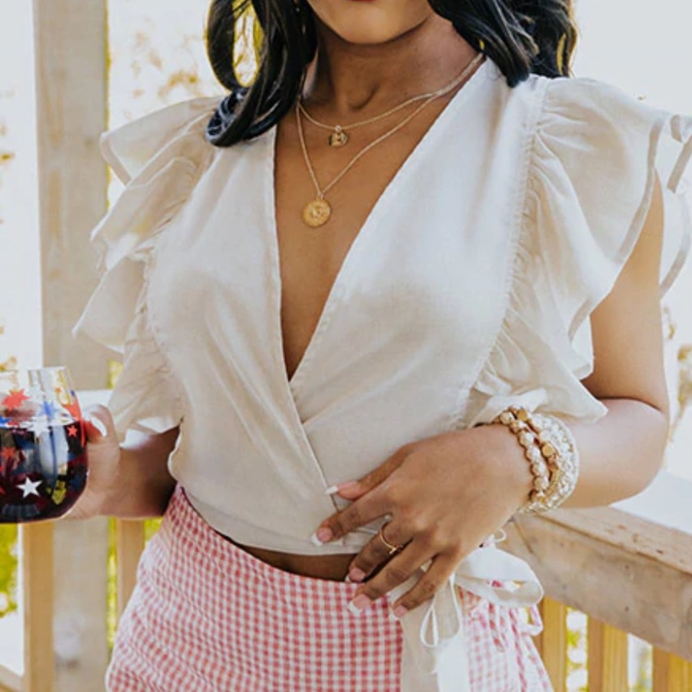 Wrap top with ruffles